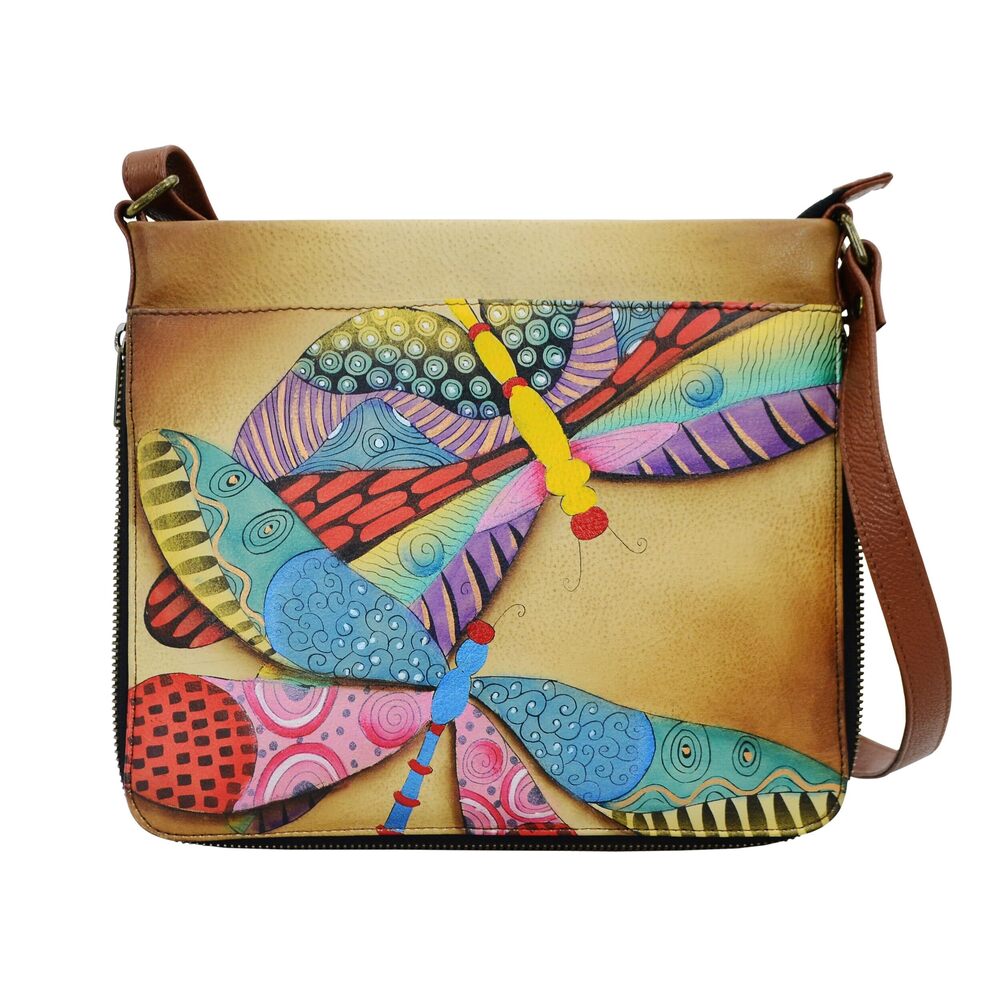 1728 Hand Painted Extendable Anna Anuschka s Leather Expandable Crossbody
